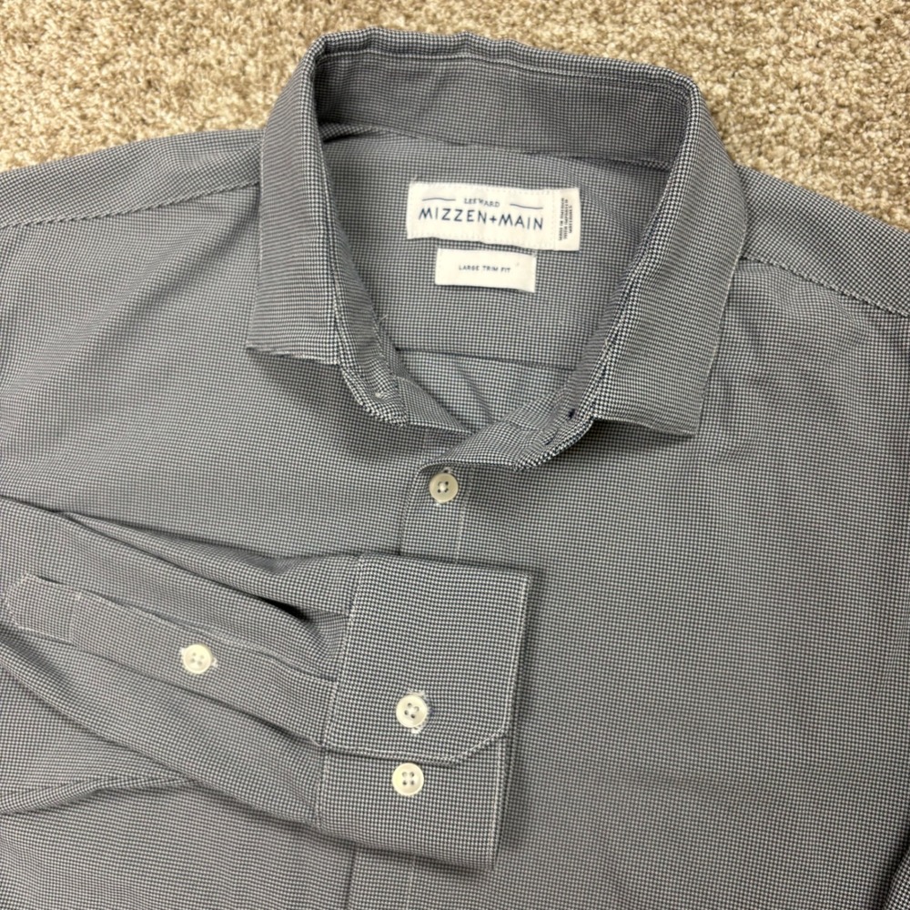 Mizzen+Main Leeward Performance Dress Shirt Mens Large Trim Fit Micro Check LS